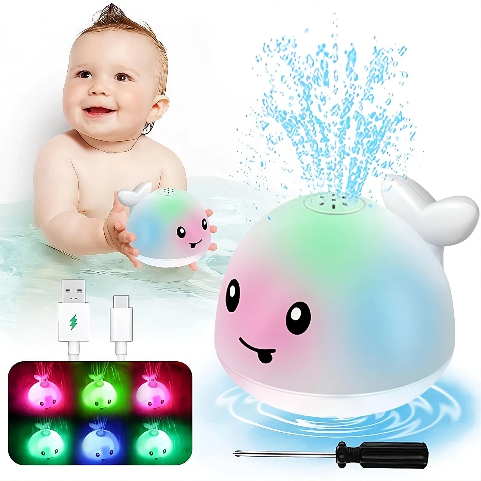 Jouet de bain Baleine lumineuse rechargeable