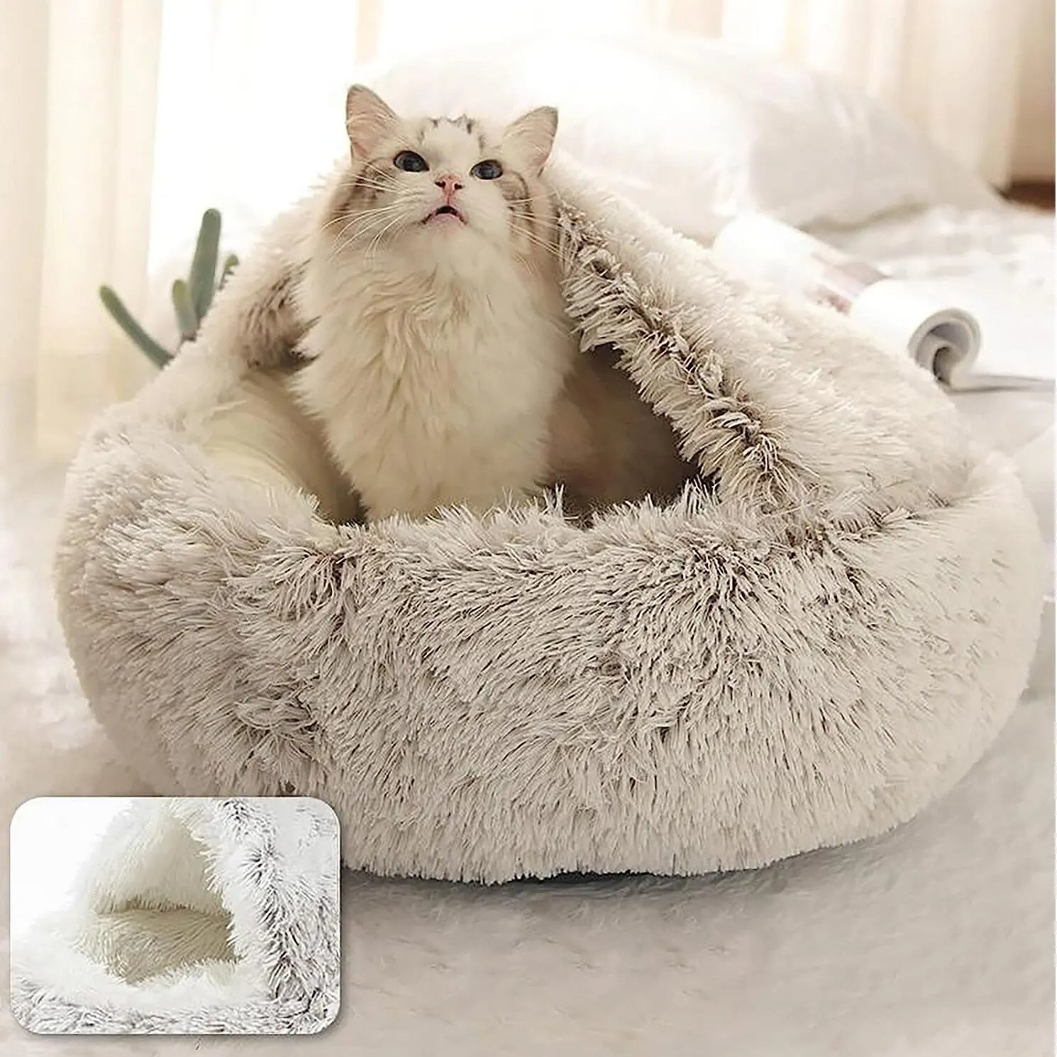 Lit rond douillet en peluche pour chat
