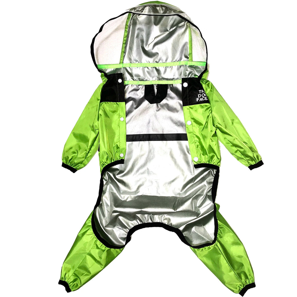 Waterproof Dog Jumpsuit Raincoat with Dog Face Design