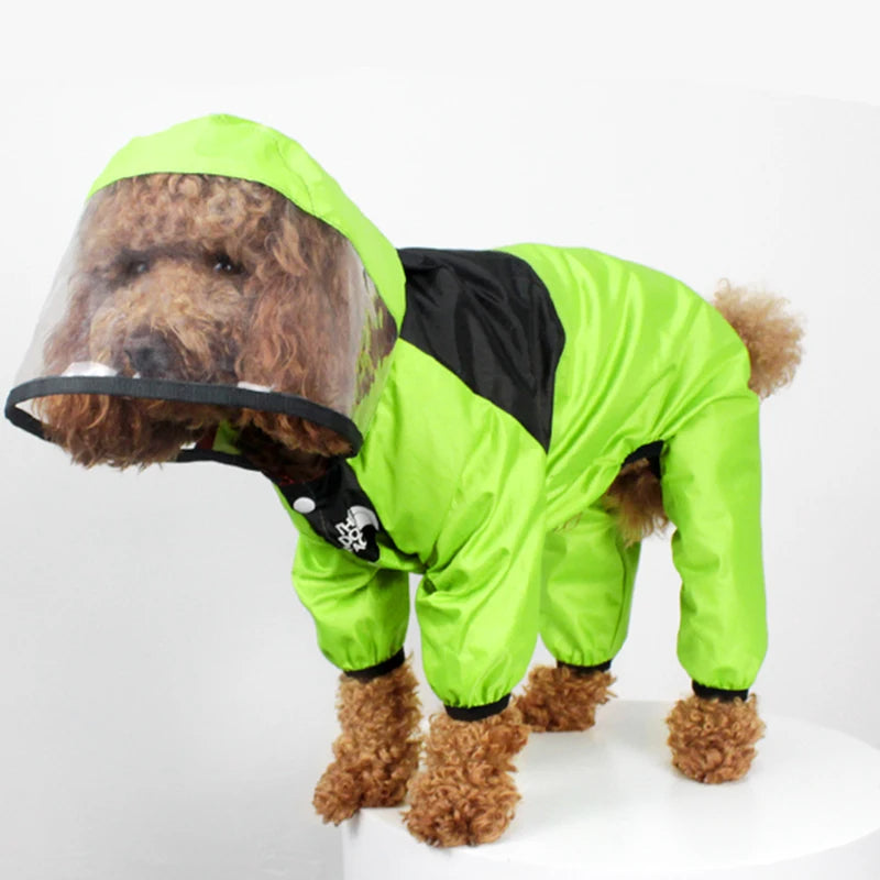 Waterproof Dog Jumpsuit Raincoat with Dog Face Design